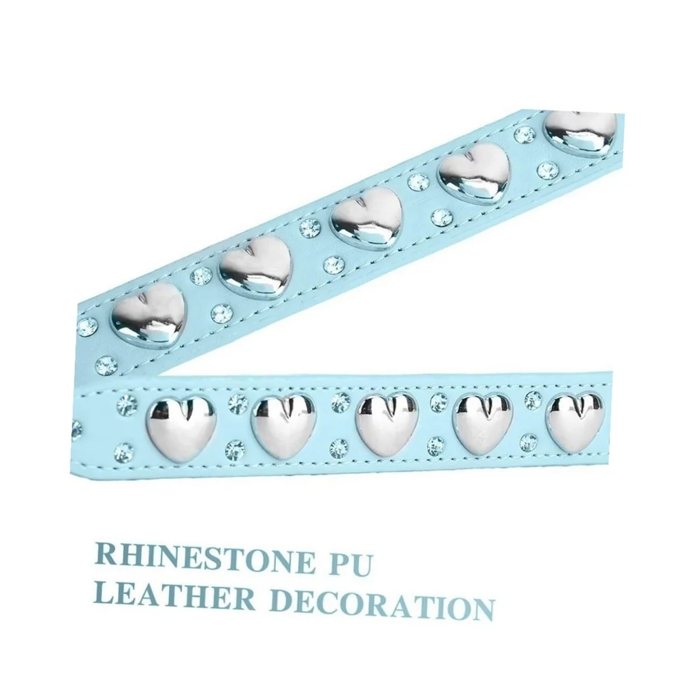 Blue Dog Collar with Hearts and Small Rhinestones
